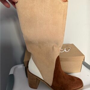Two-Tone Suede Knee-High Boots